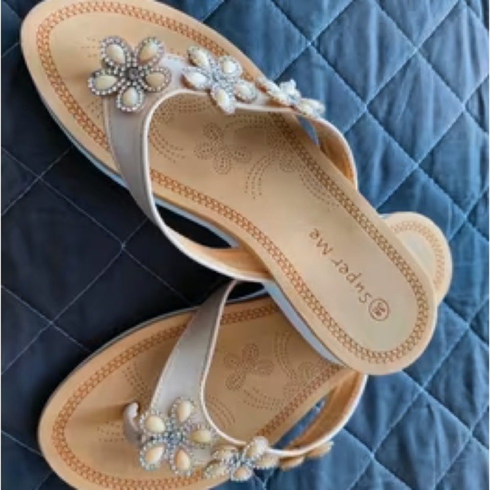 Beige Flower Sandals Flip Flops